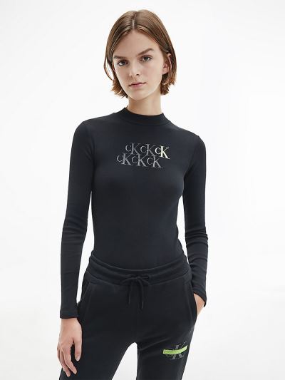 Calvin Klein Ruhák HU614825 | Calvin Klein Organic Cotton Long Sleeve Női Bodysuit Fekete